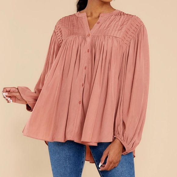 Mustard Seed Tops Nwt Mauve Long Sleeve Blouse With Pleating Around